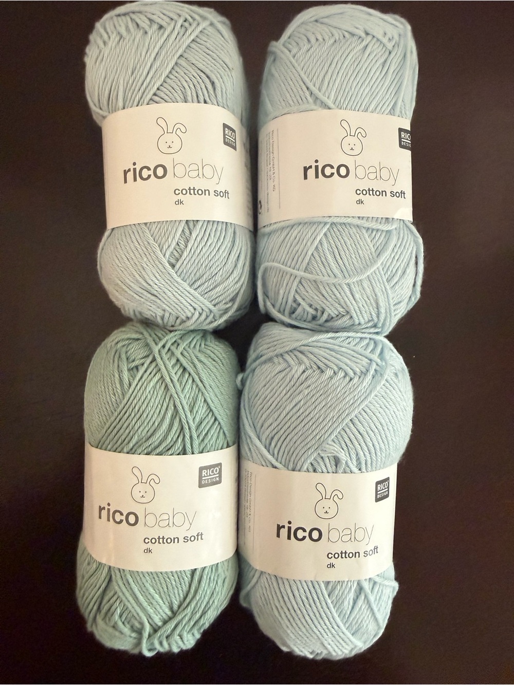 Rico Baby Cotton Soft DK Yarn - 3 Light Blue and 1 Light Mint Skeins
